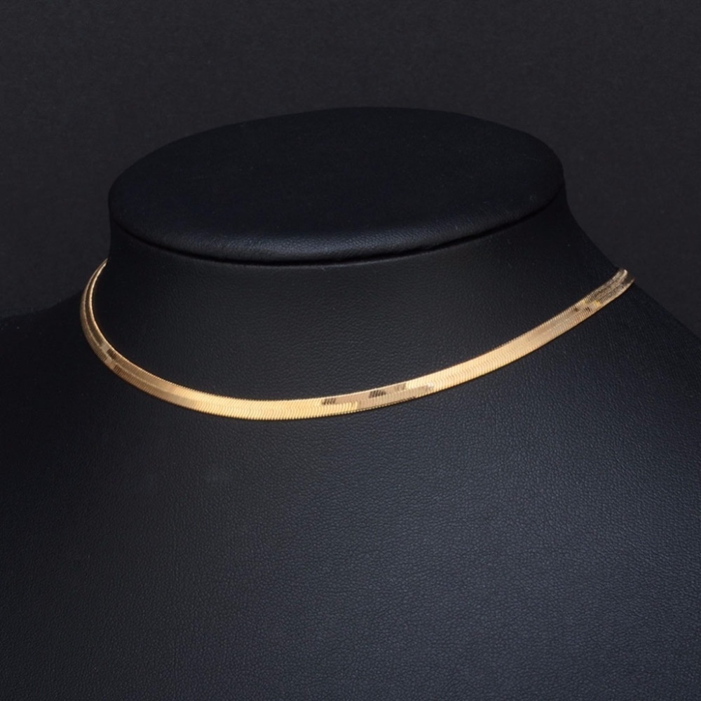 Flat Snake Gold Chain Minimalist Choker Necklace - Picture 8 of 8